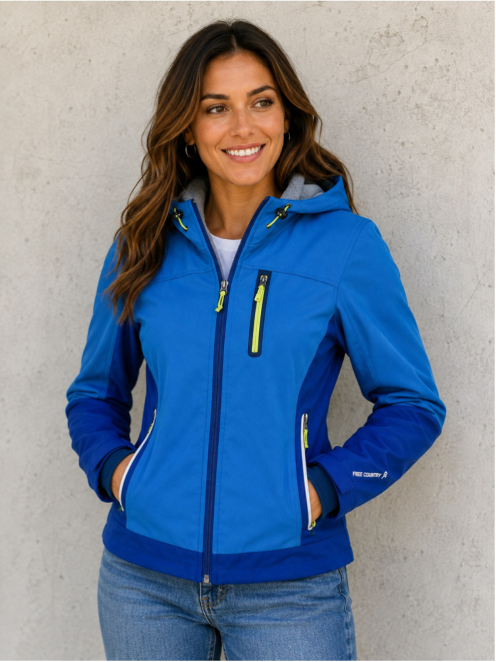 Free Country Blue/Teal Softshell Fleece-Lined Hooded Jacket – Women’s Size S